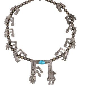 Monroe Ashley Navajo Native American Yei Squash Blossom Sterling Silver Necklace